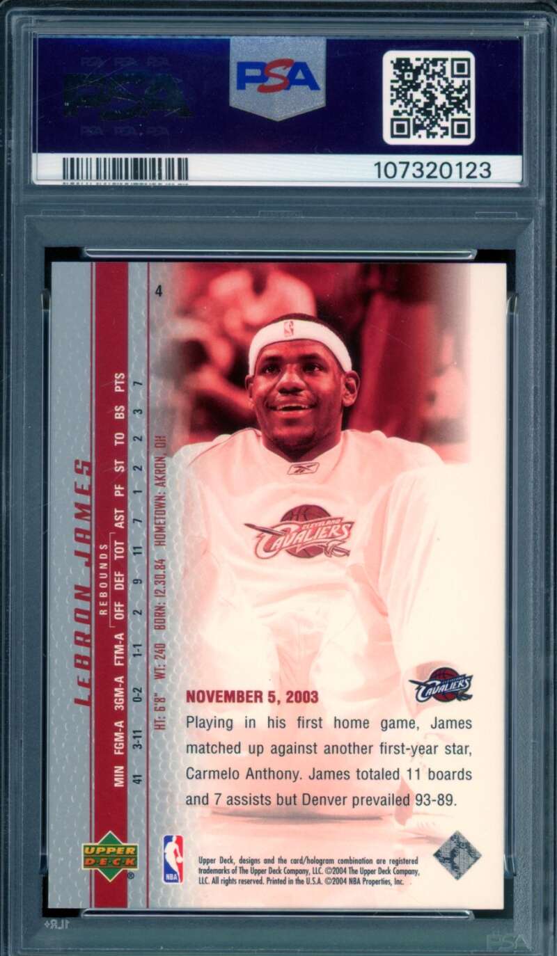 LeBron James Rookie Card 2003 Upper Deck Phenomenal Beginnings #4 PSA 10 Image 2