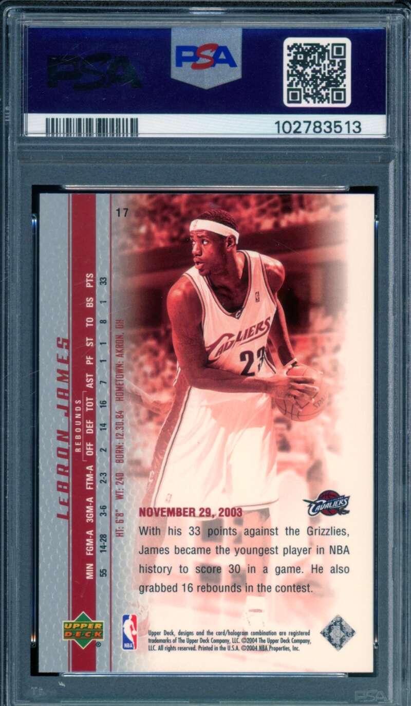 LeBron James Rookie Card 2003 Upper Deck Phenomenal Beginning #17 PSA 9 Image 2