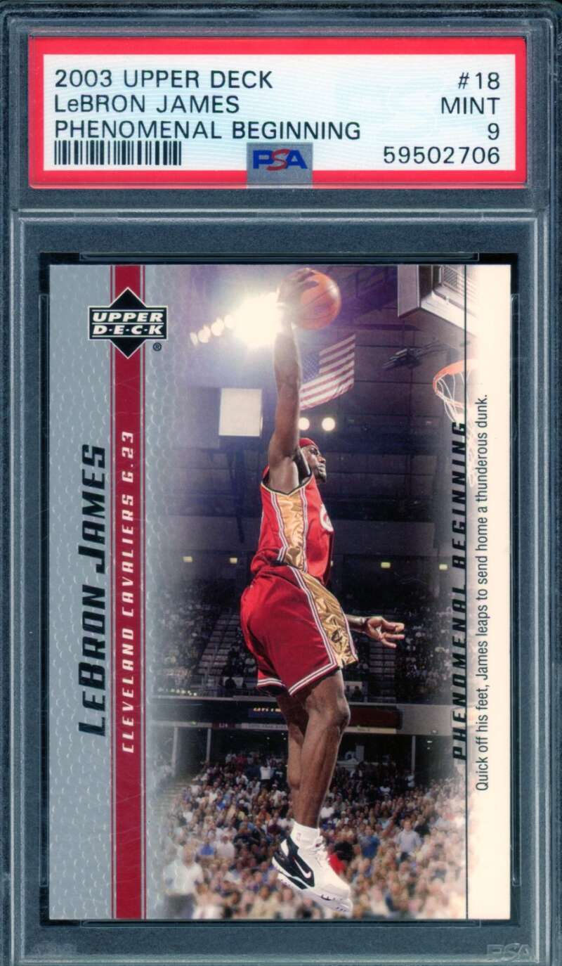 LeBron James Rookie Card 2003 Upper Deck Phenomenal Beginning #18 PSA 9 Image 1