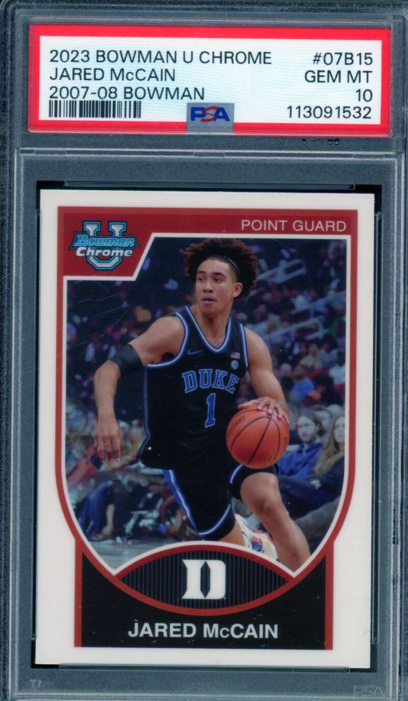 Jared McCain Rookie Card 2023 Bowman U Chrome 2007-08 Bowman #07B15 PSA 10 Image 1