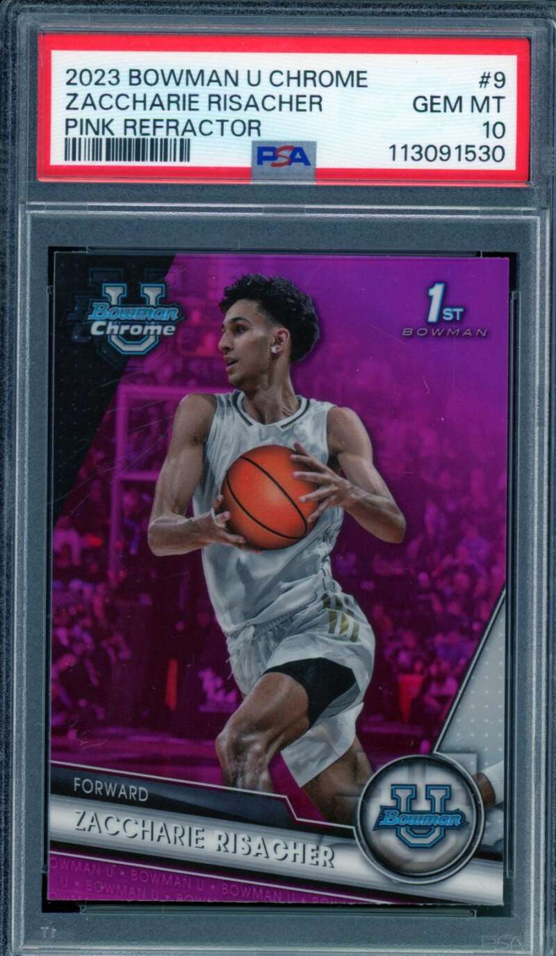 Zaccharie Risacher Card 2023 Bowman U Chrome Pink Refractor #9 PSA 10 Image 1