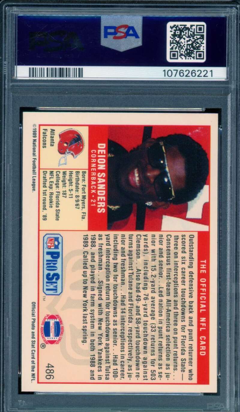Deion Sanders Rookie Card 1989 Pro Set #486 PSA 9 Image 2