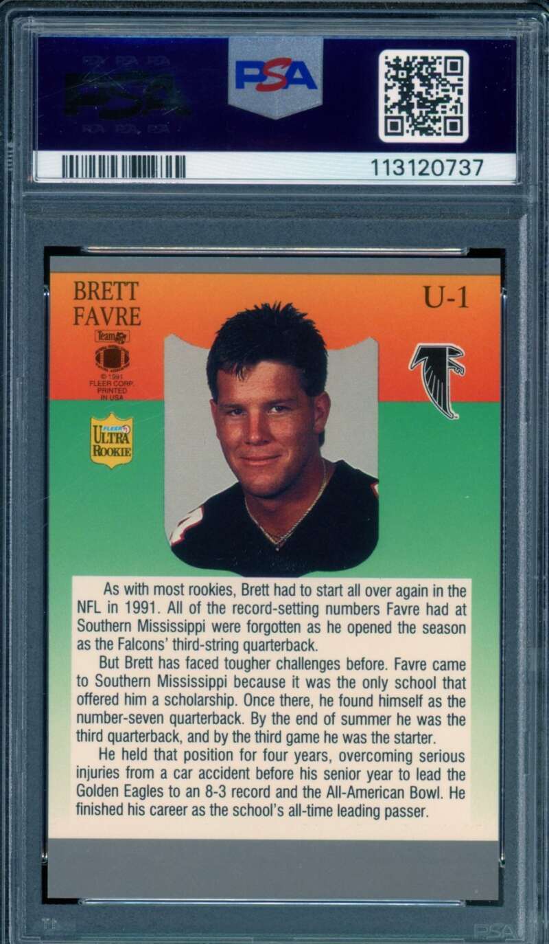 Brett Favre Rookie Card 1991 Ultra Update #U-1 PSA 9 Image 2