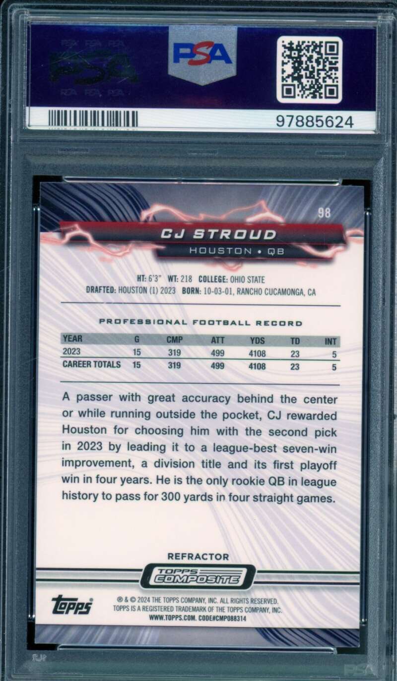 C.J. Stroud Rookie Card 2023 Topps Composite Refractor #98 PSA 9 Image 2