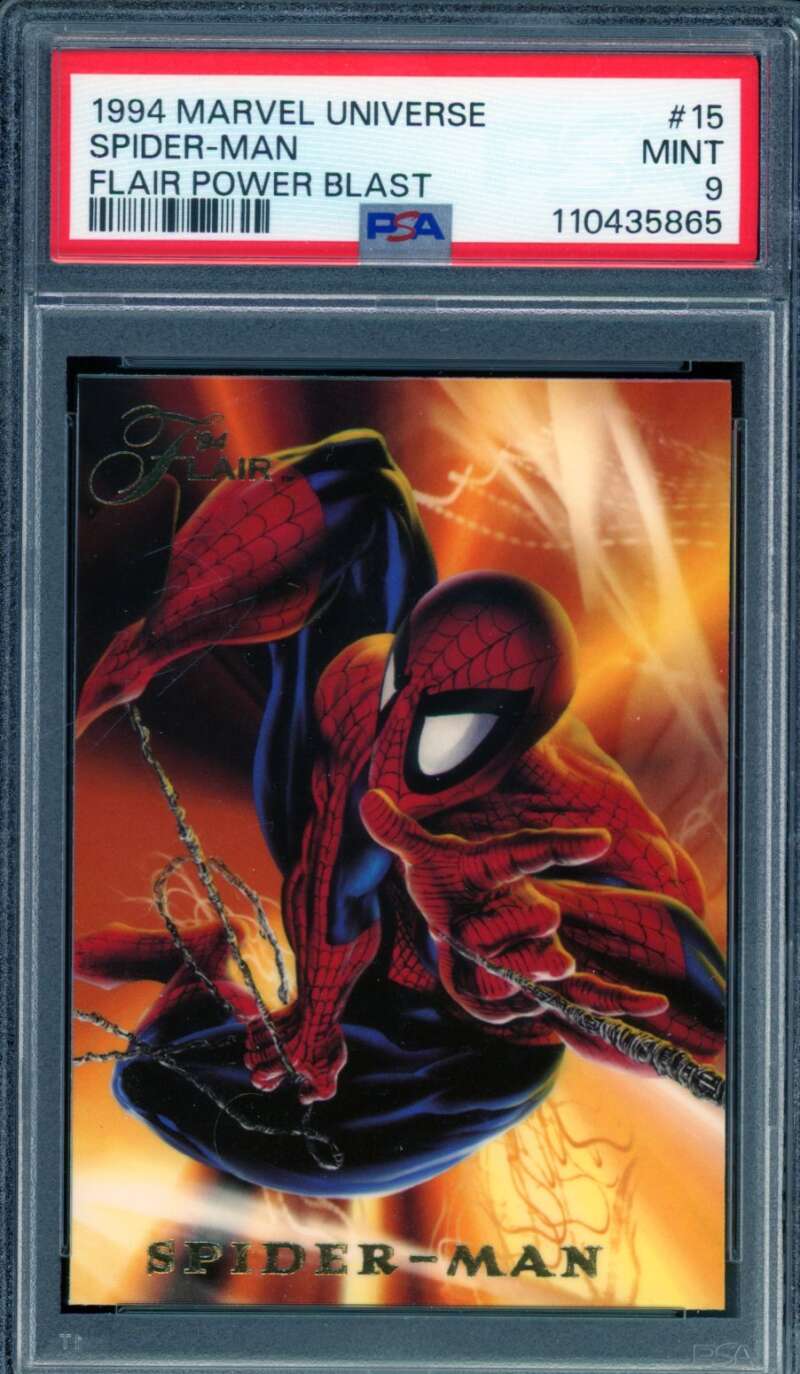 Spider-Man Card 1994 Marvel Universe Flair Power Blast #15 PSA 9 Image 1