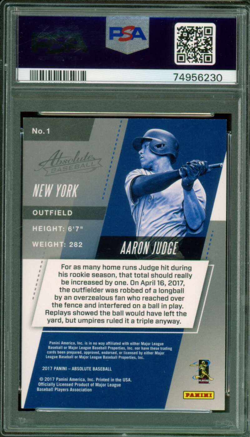 Aaron Judge Card 2017 Panini Chronicles Absolute Rookie Blue #1 PSA 9 Image 2
