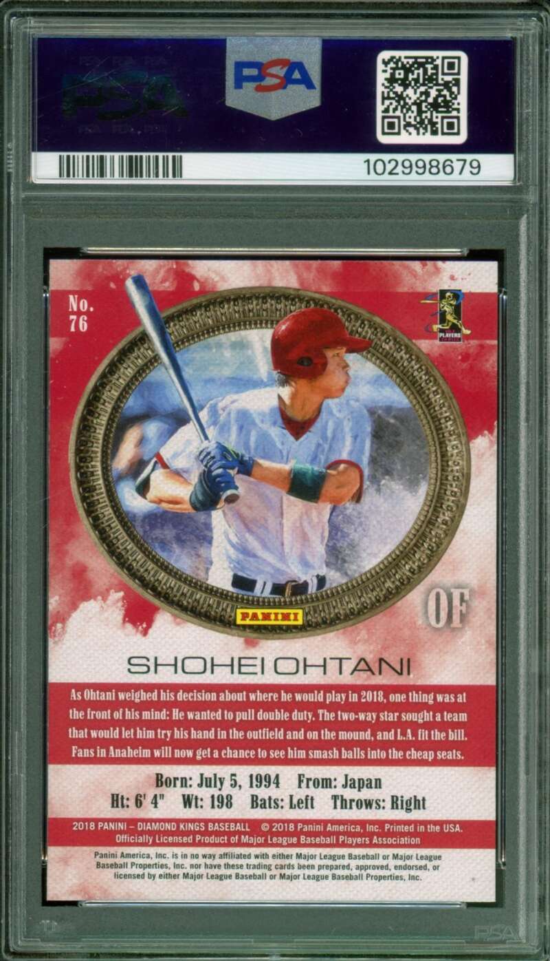 Shohei Ohtani Rookie Card 2018 Panini Diamond Kings #76 PSA 10 Image 2