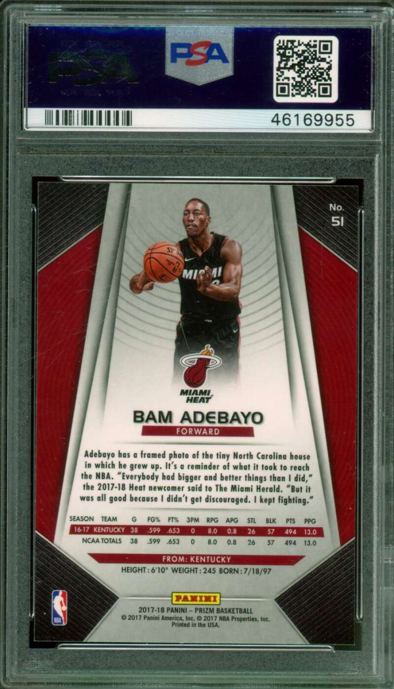 Bam Adebayo Rookie Card 2017-18 Panini Prizm #51 PSA 10 Image 2