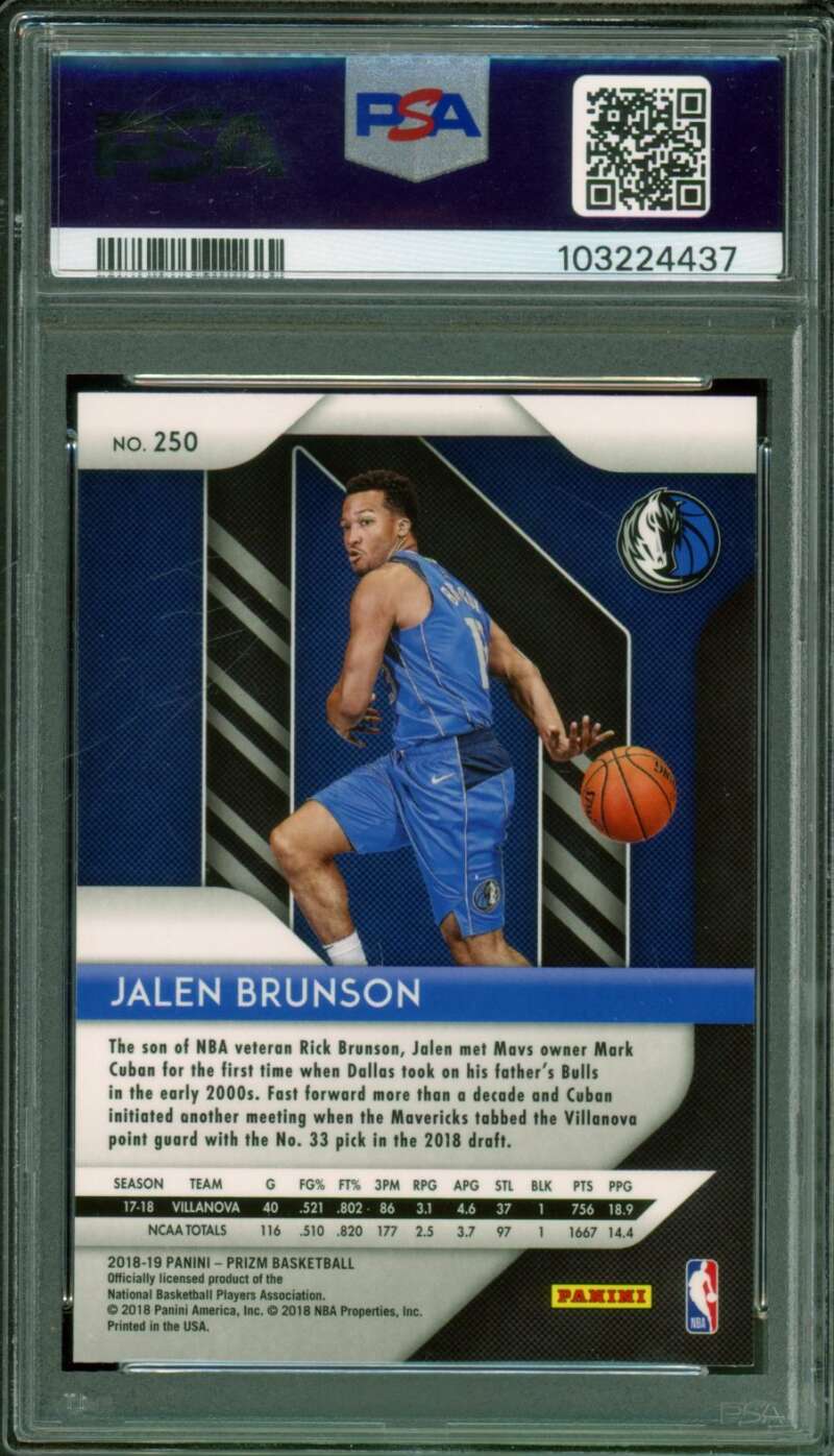 Jalen Brunson Rookie Card 2018-19 Panini Prizm #250 PSA 9 Image 2