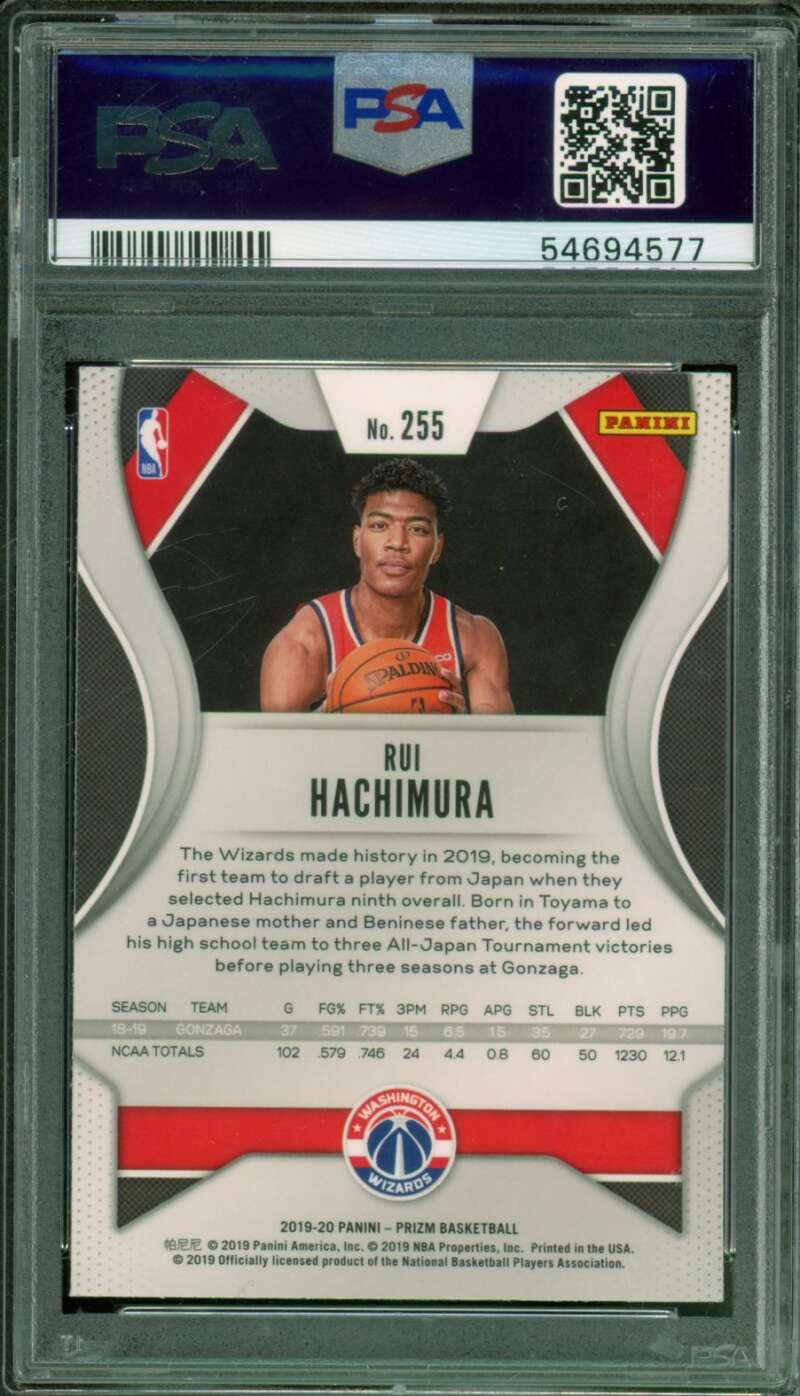 Rui Hachimura Rookie Card 2019-20 Panini Prizm #255 PSA 10 Image 2
