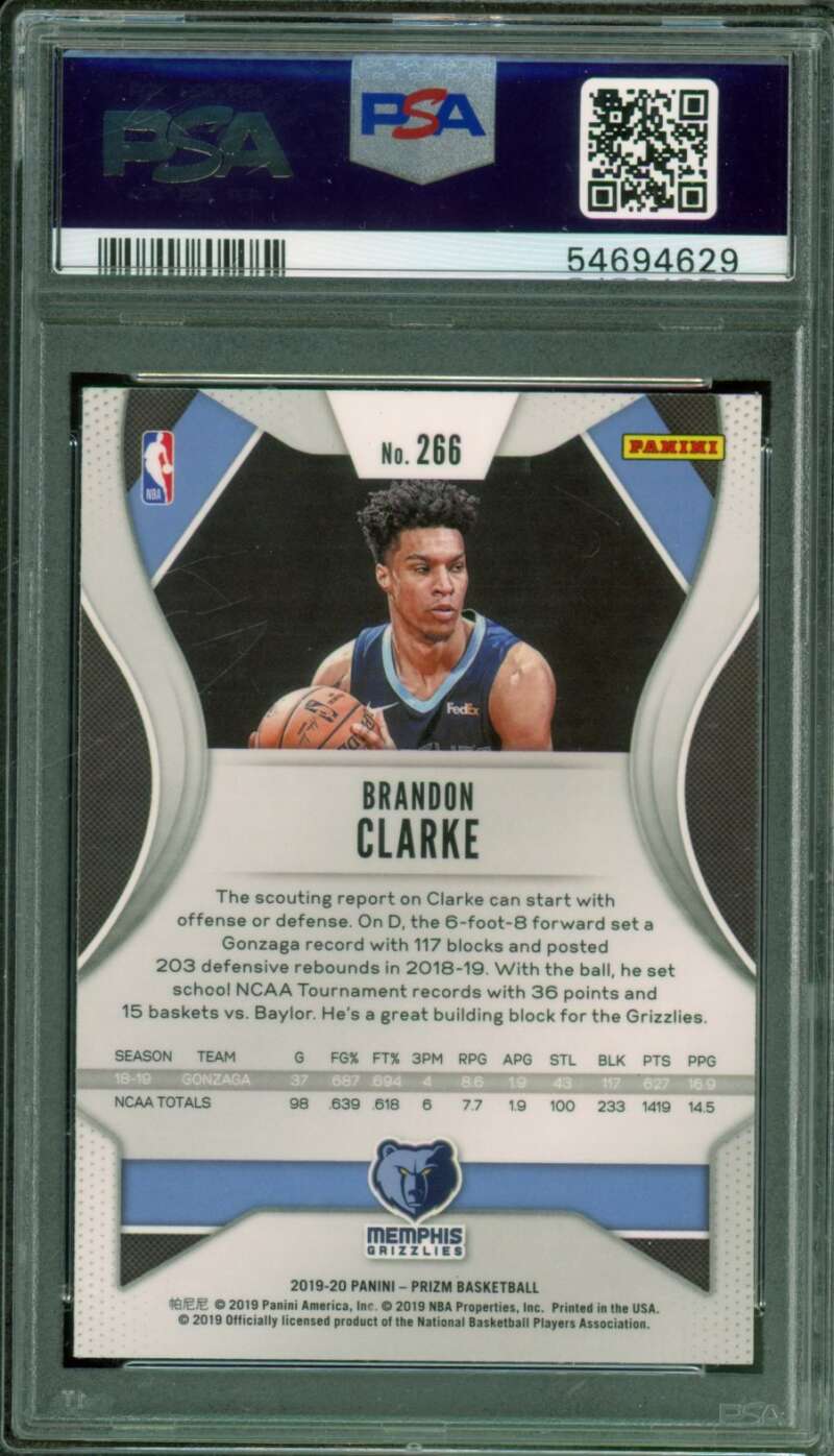 Brandon Clarke Rookie Card 2019-20 Panini Prizm #266 PSA 10 Image 2