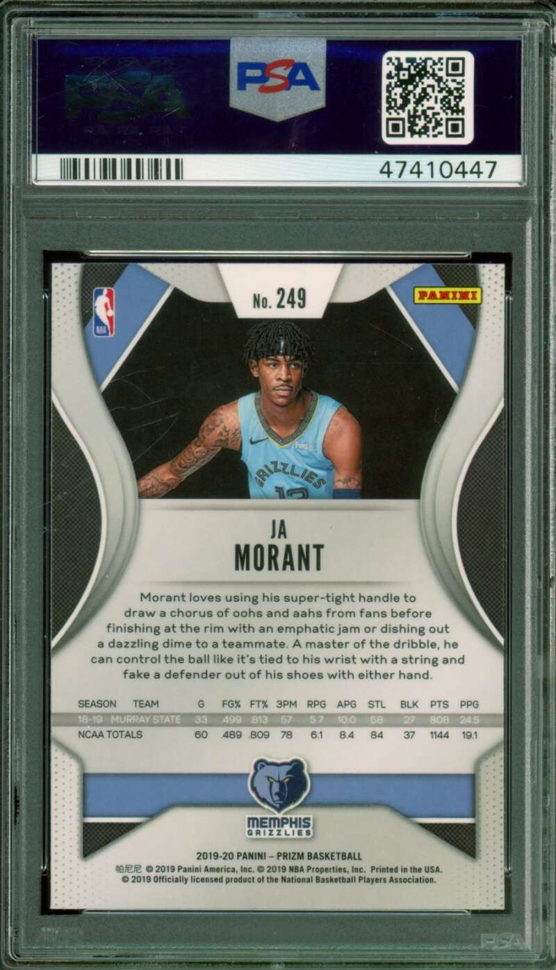 Ja Morant Rookie Card 2019-20 Panini Prizm #249 PSA 10 Image 2