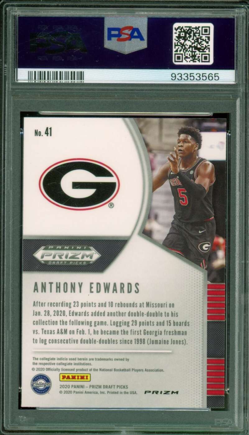 Anthony Edwards Rookie Card 2020-21 Panini Prizm DP Silver #41 PSA 10 Image 2