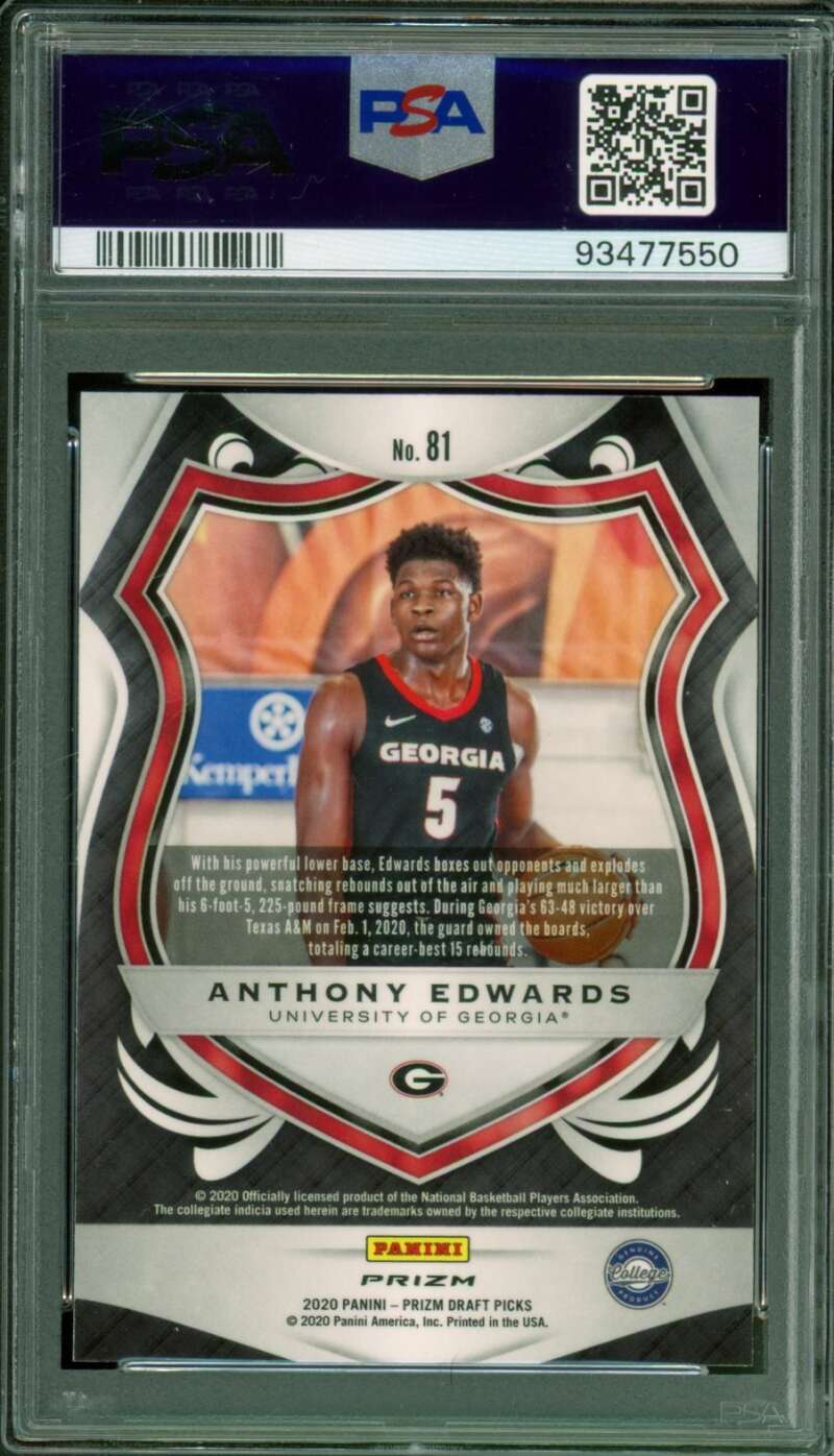 Anthony Edwards Rookie Card 2020-21 Panini Prizm DP Pink Ice #81 PSA 10 Image 2