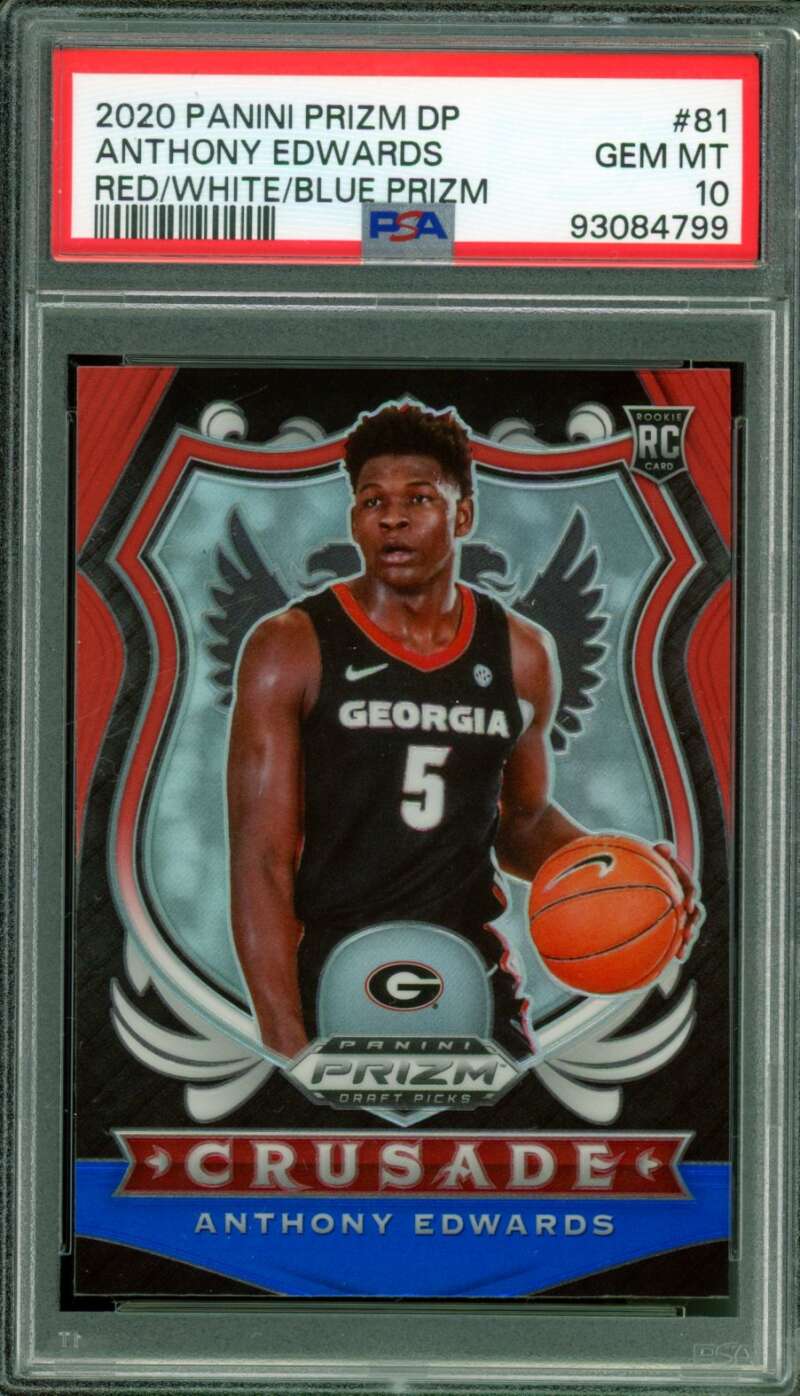 Anthony Edwards Rookie Card 2020-21 Panini Prizm DP Red/White/Blue #81 PSA 10 Image 1