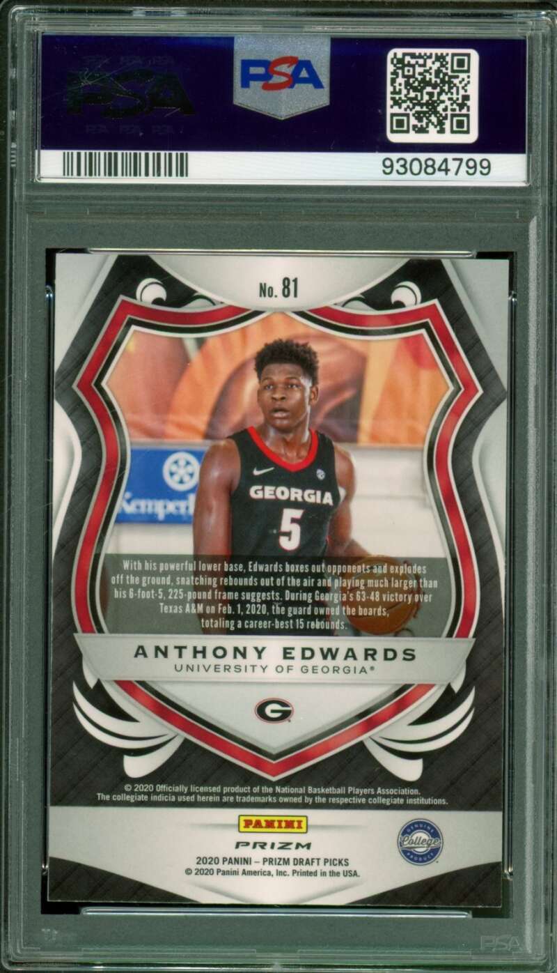 Anthony Edwards Rookie Card 2020-21 Panini Prizm DP Red/White/Blue #81 PSA 10 Image 2