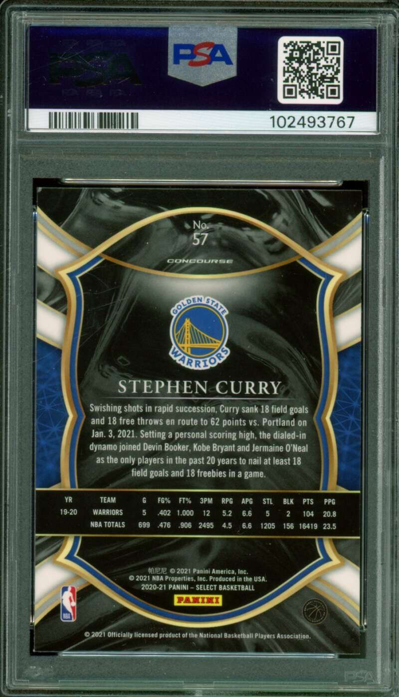 Stephen Curry Card 2020-21 Panini Select #57 PSA 9 Image 2