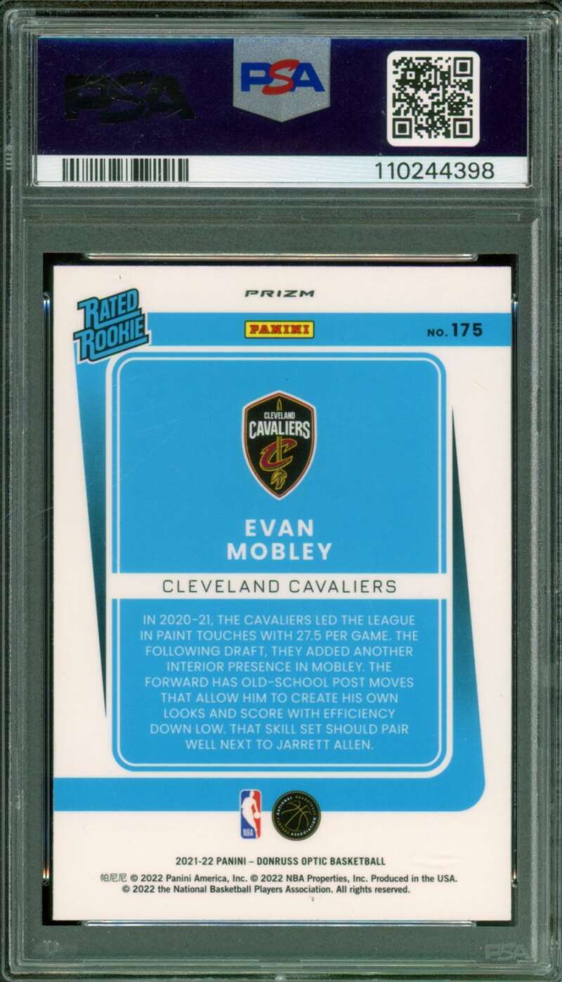 Evan Mobley Rookie Card 2021-22 Donruss Optic Blue Velocity #175 PSA 9 Image 2