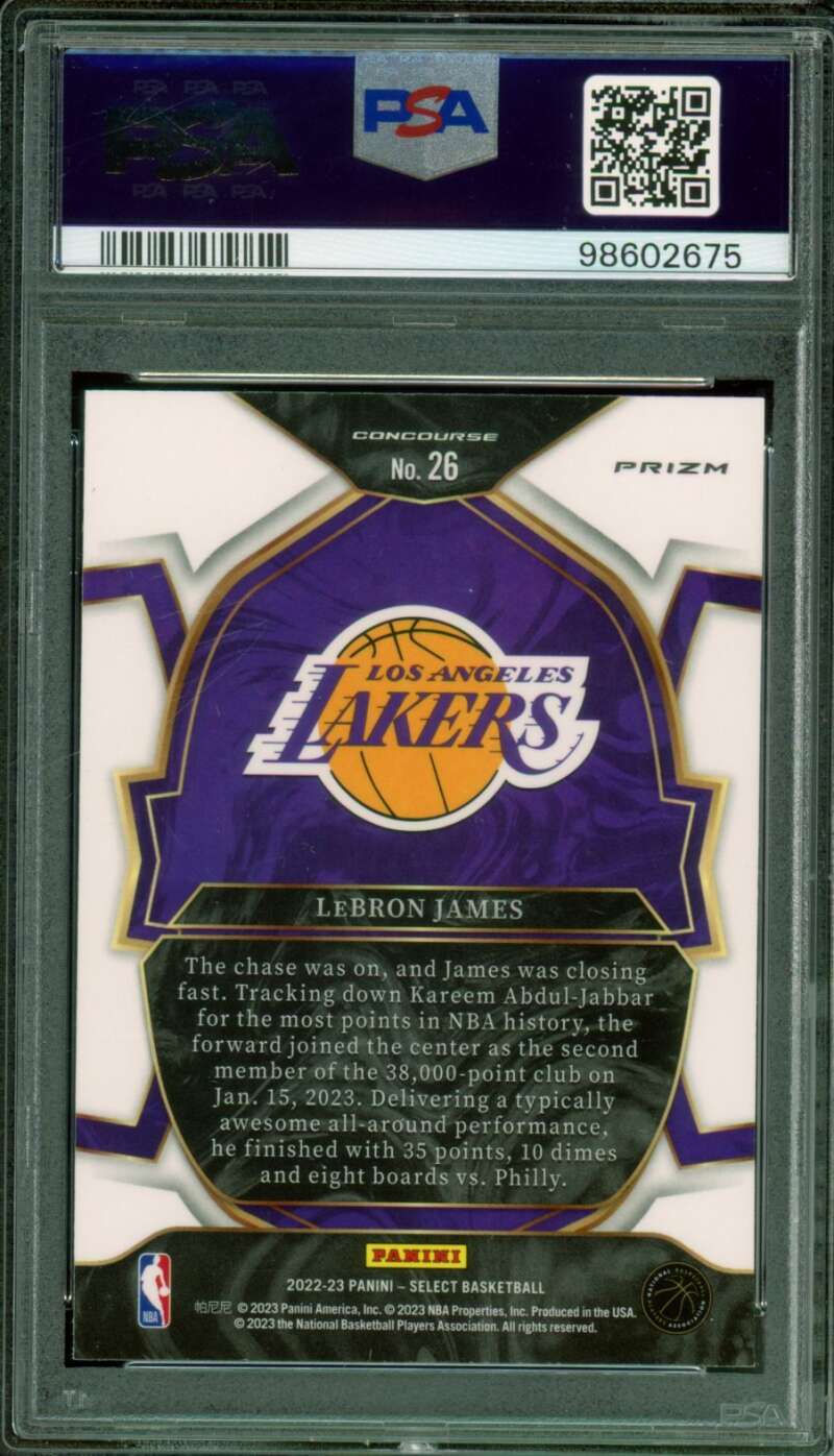 LeBron James Card 2022-23 Select Blue Prizm #26 PSA 10 Image 2