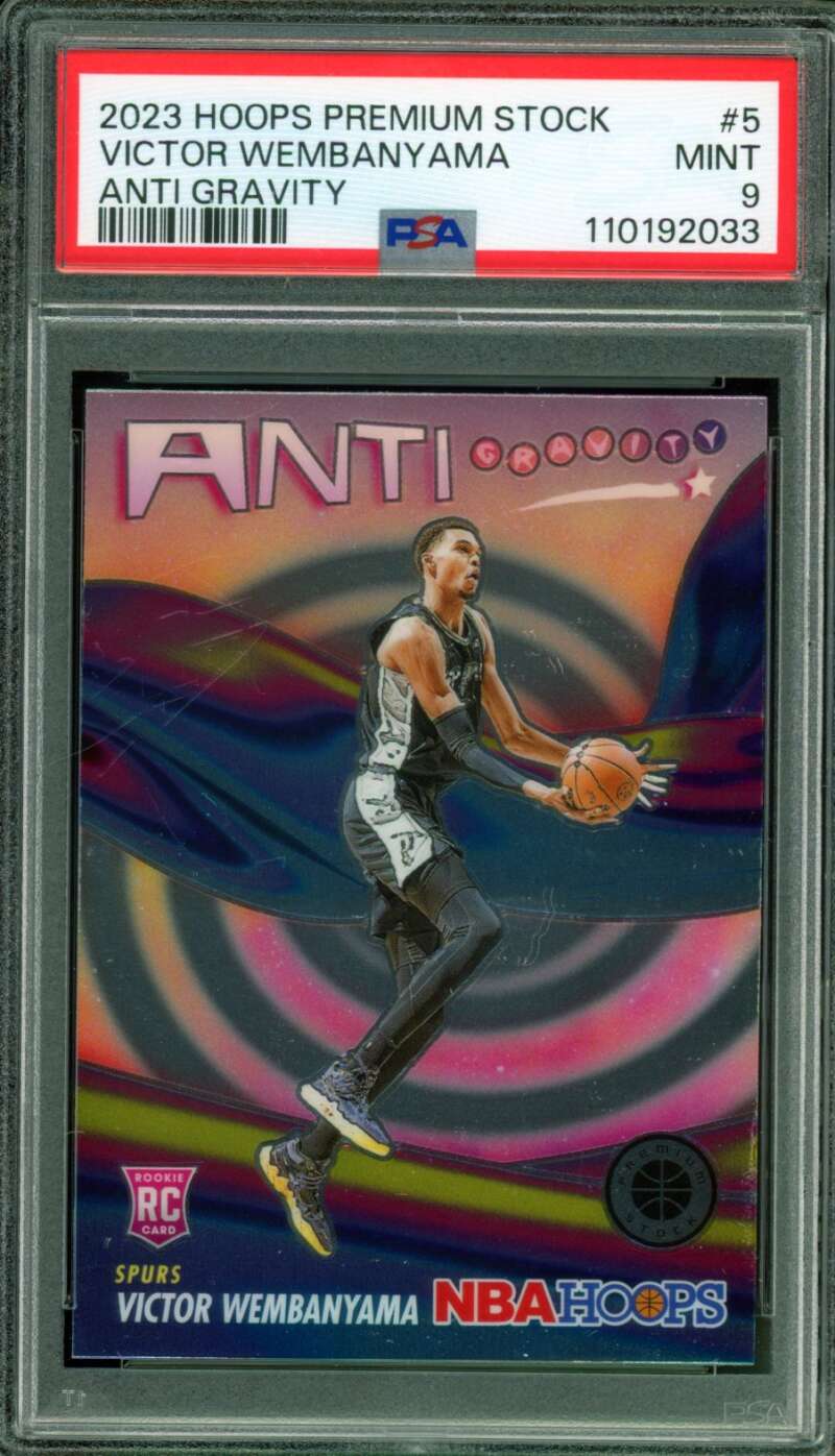 Victor Wembanyama Rookie Card 2023-24 Hoops Premium Stock Anti Gravity #5 PSA 9 Image 1