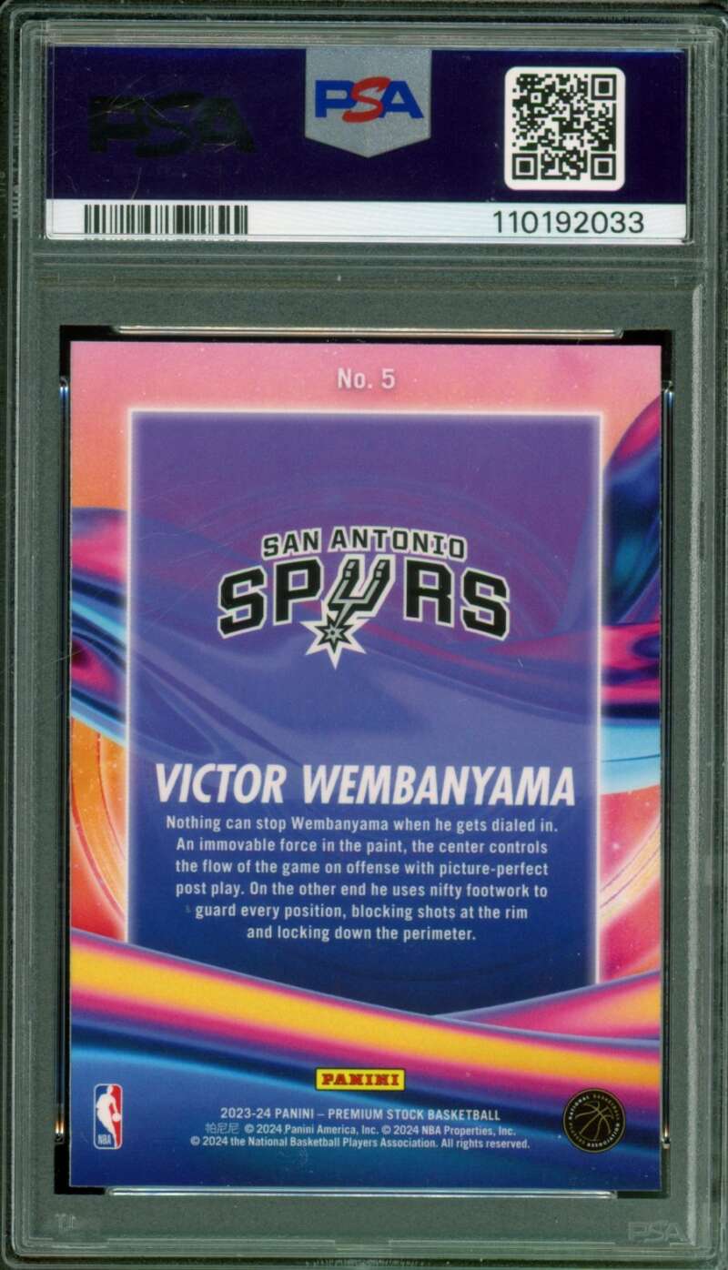 Victor Wembanyama Rookie Card 2023-24 Hoops Premium Stock Anti Gravity #5 PSA 9 Image 2