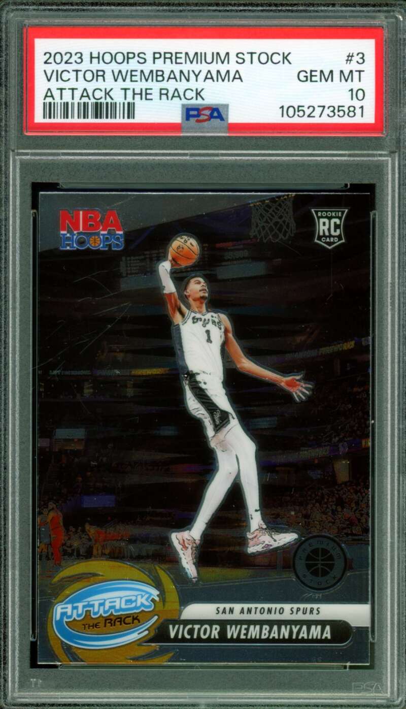 Victor Wembanyama Rookie Card 2023-24 Hoops Premium Stock Attack Rack #3 PSA 10 Image 1