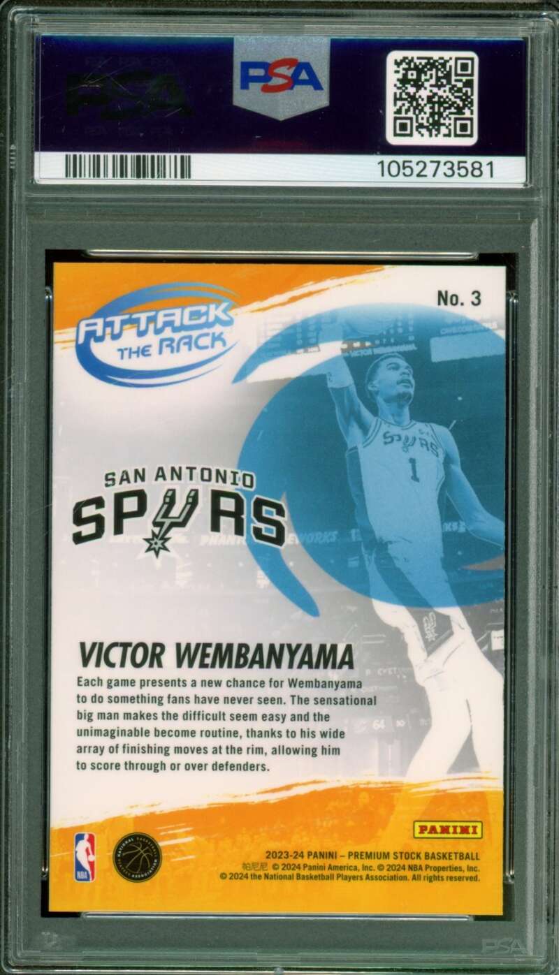 Victor Wembanyama Rookie Card 2023-24 Hoops Premium Stock Attack Rack #3 PSA 10 Image 2