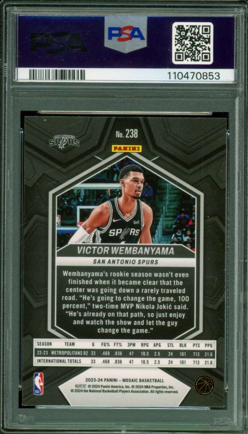 Victor Wembanyama Rookie Card 2023-24 Mosaic #238 PSA 10 Image 2