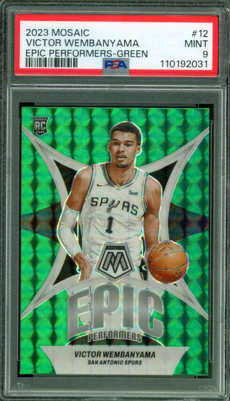 Victor Wembanyama Rookie Card 2023-24 Mosaic Epic Performers Green #12 PSA 9 Image 1