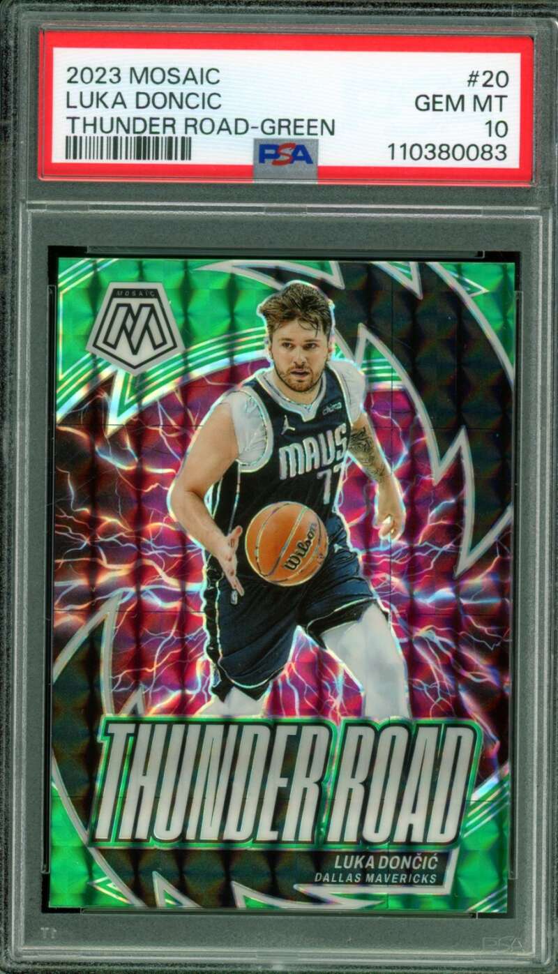 Luka Doncic Card 2023-24 Mosaic Thunder Road Green #20 PSA 10 Image 1