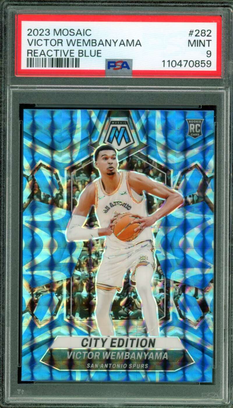 Victor Wembanyama Rookie Card 2023-24 Mosaic Reactive Blue #282 PSA 9 Image 1