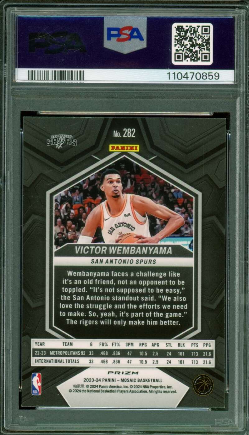 Victor Wembanyama Rookie Card 2023-24 Mosaic Reactive Blue #282 PSA 9 Image 2