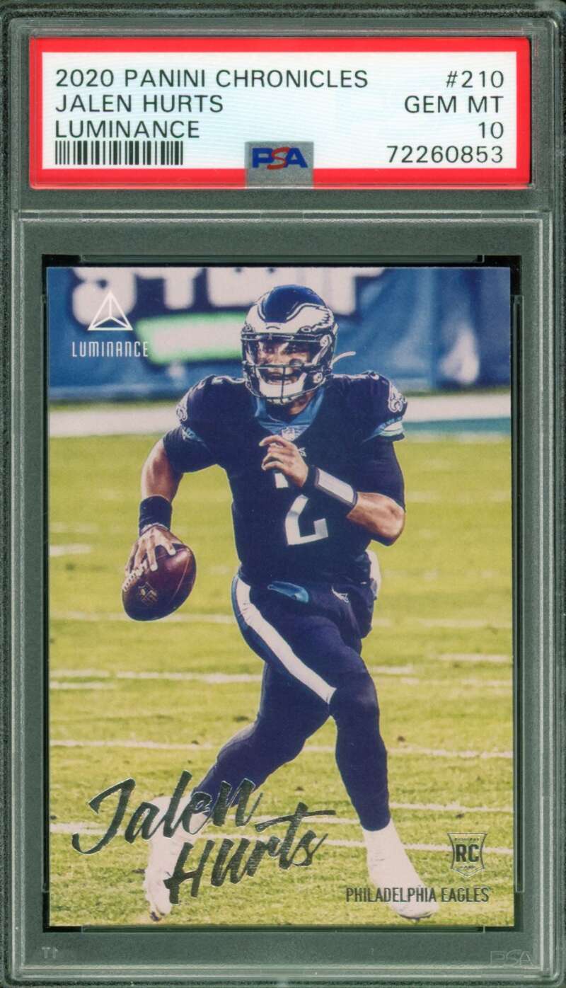 Jalen Hurts Rookie Card 2020 Panini Chronicles Luminance #210 PSA 10 Image 1