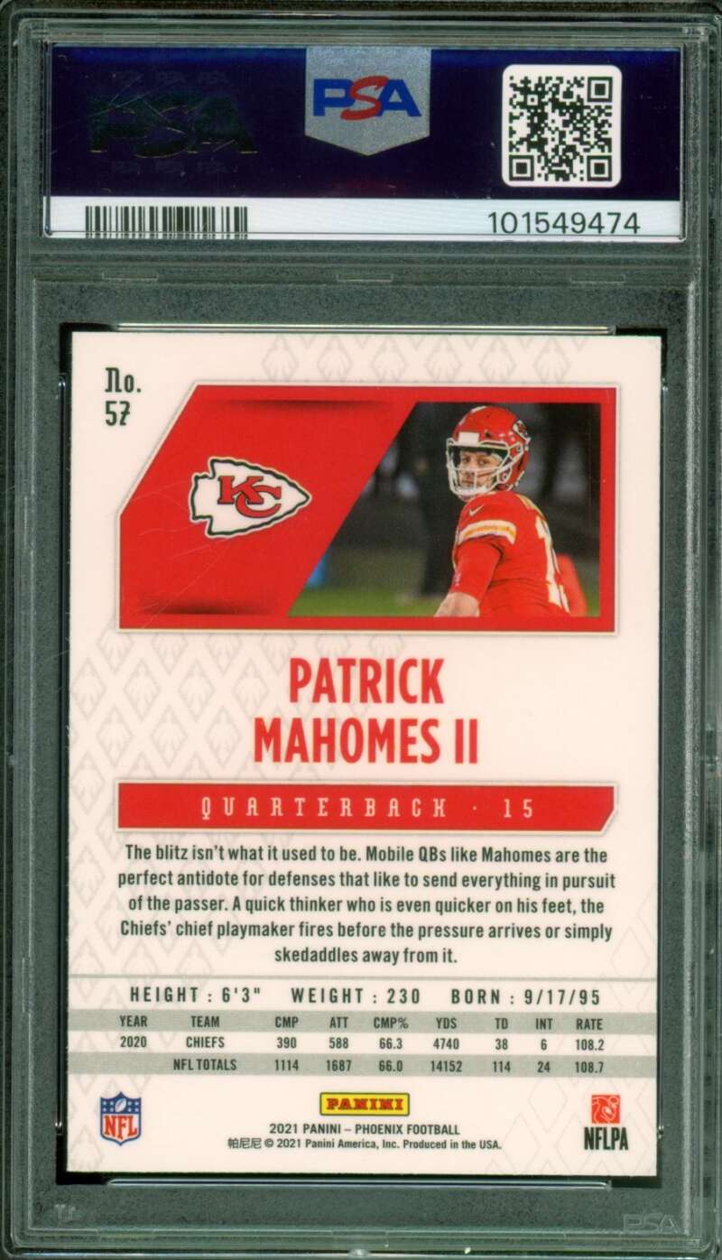 Patrick Mahomes II Card 2021 Phoenix Fire Burst #57 PSA 10 Image 2