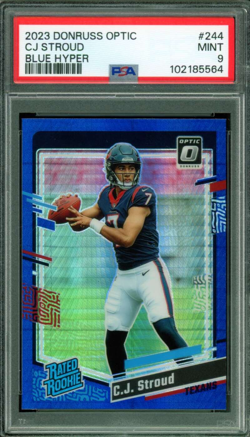 C.J. Stroud Rookie Card 2023 Donruss Optic Blue Hyper #244 PSA 9 Image 1