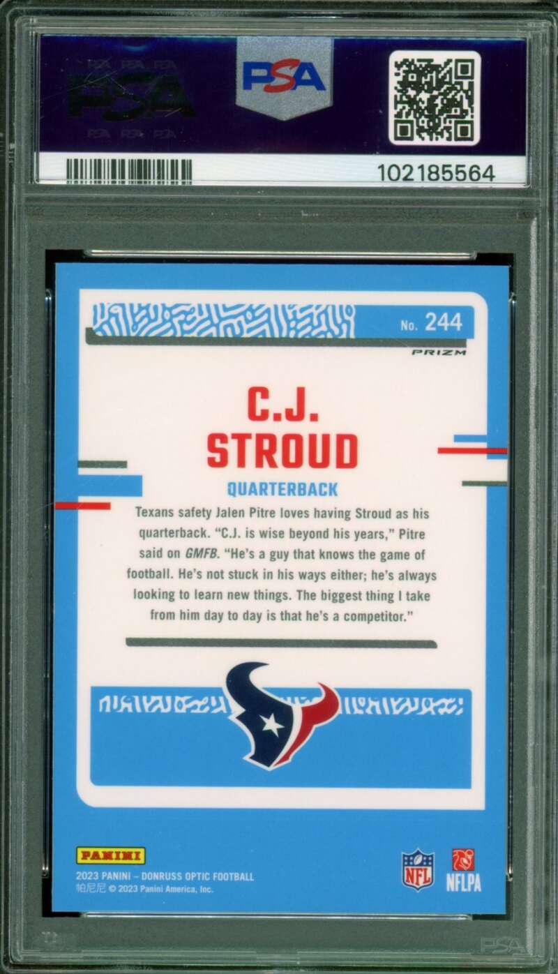 C.J. Stroud Rookie Card 2023 Donruss Optic Blue Hyper #244 PSA 9 Image 2