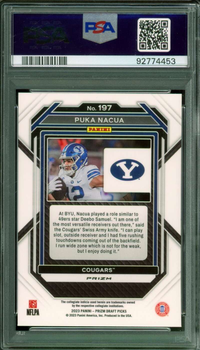 Puka Nacua Rookie Card 2023 Prizm Draft Picks Green #197 PSA 9 Image 2