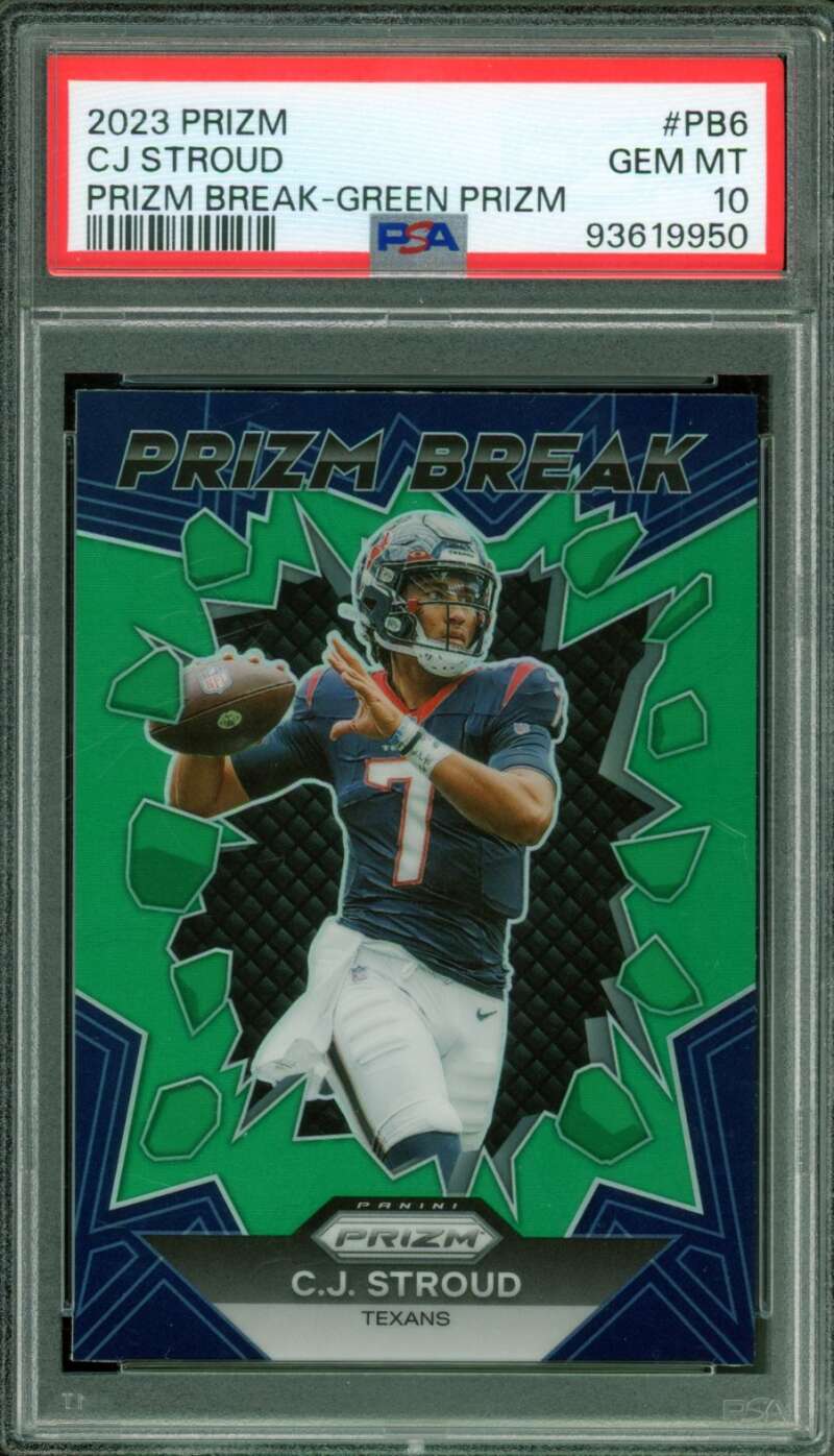 C.J. Stroud Rookie Card 2023 Prizm Draft Picks Break Green #PB6 PSA 10 Image 1