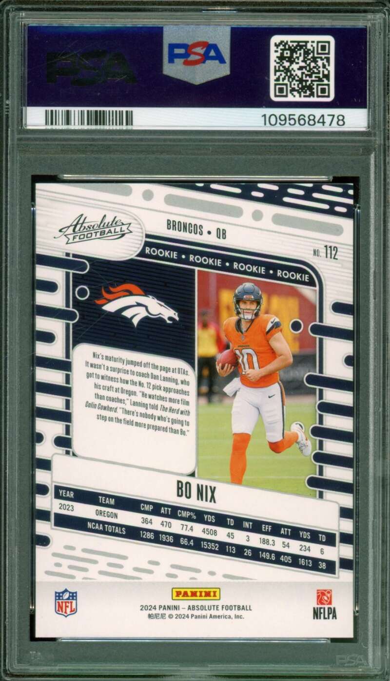 Bo Nix Rookie Card 2024 Absolute #112 PSA 10 Image 2