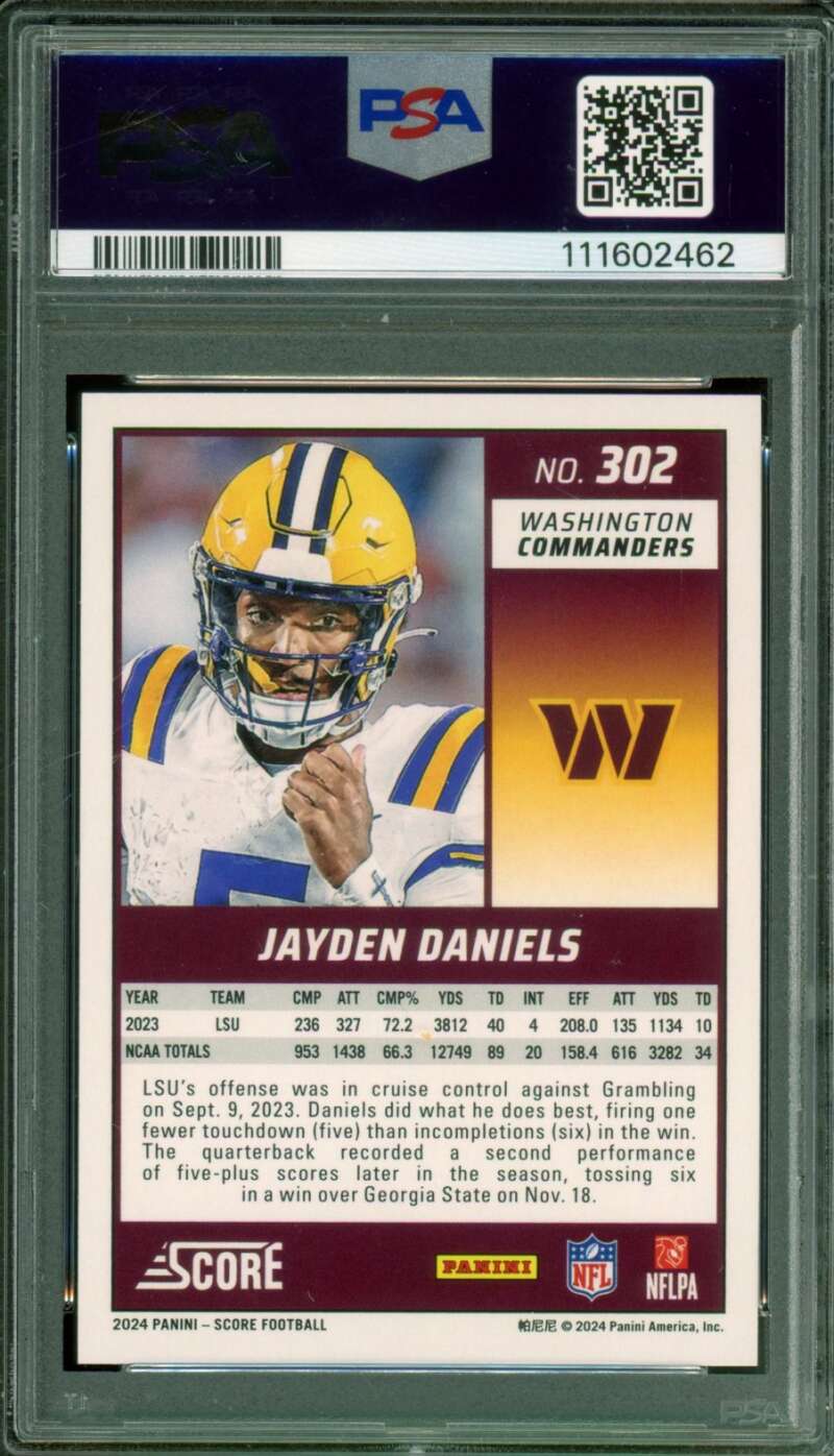 Jayden Daniels Rookie Card 2024 Score #302 PSA 10 Image 2