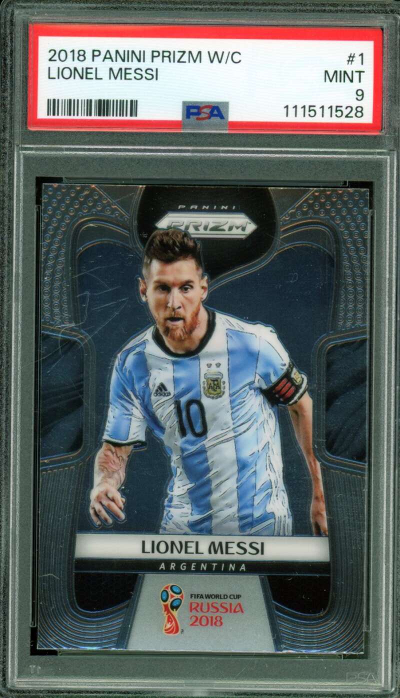 Lionel Messi Card 2018 Panini Prizm W/C #1 PSA 9 Image 1