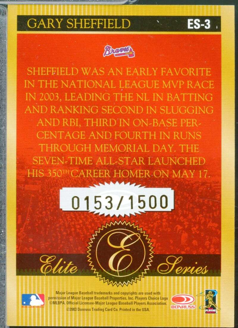 Gary Sheffield Card 2004 Donruss Elite Series /1500 #ES3  Image 2