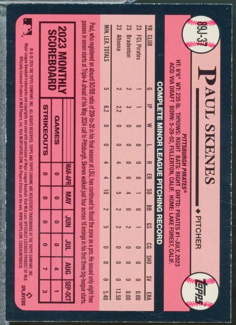 Paul Skenes Rookie Card 2024 Topps Japan '89 Topps Koi #89J37  Image 2