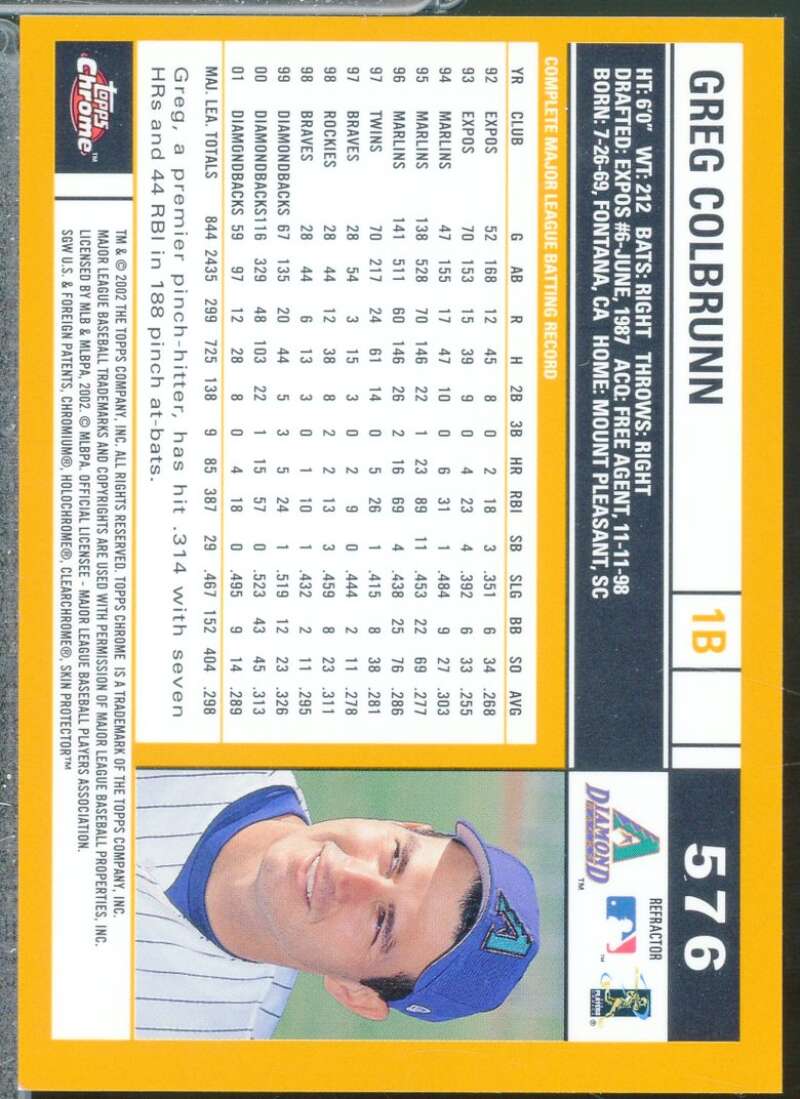 Greg Colbrunn Card 2002 Topps Chrome Gold Refractors #576  Image 2