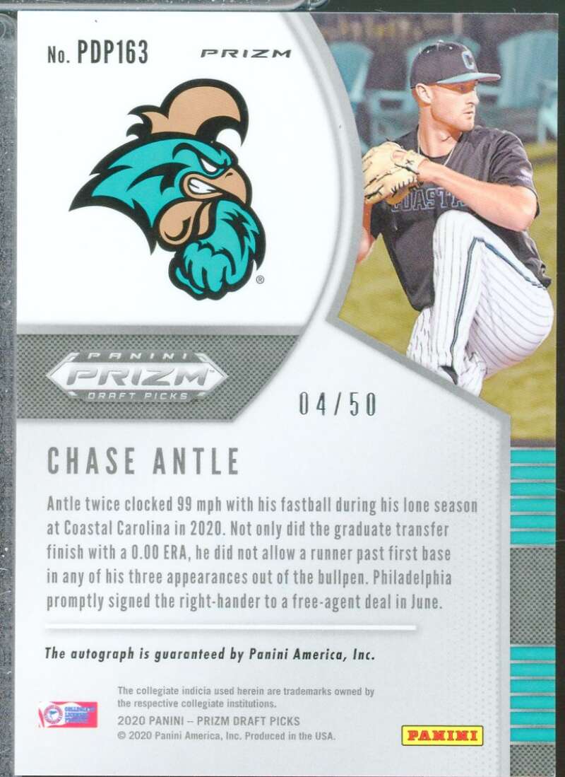 Chase Antle 2020 Panini Prizm Draft Base Autograph White Donut Circles /50 #163  Image 2