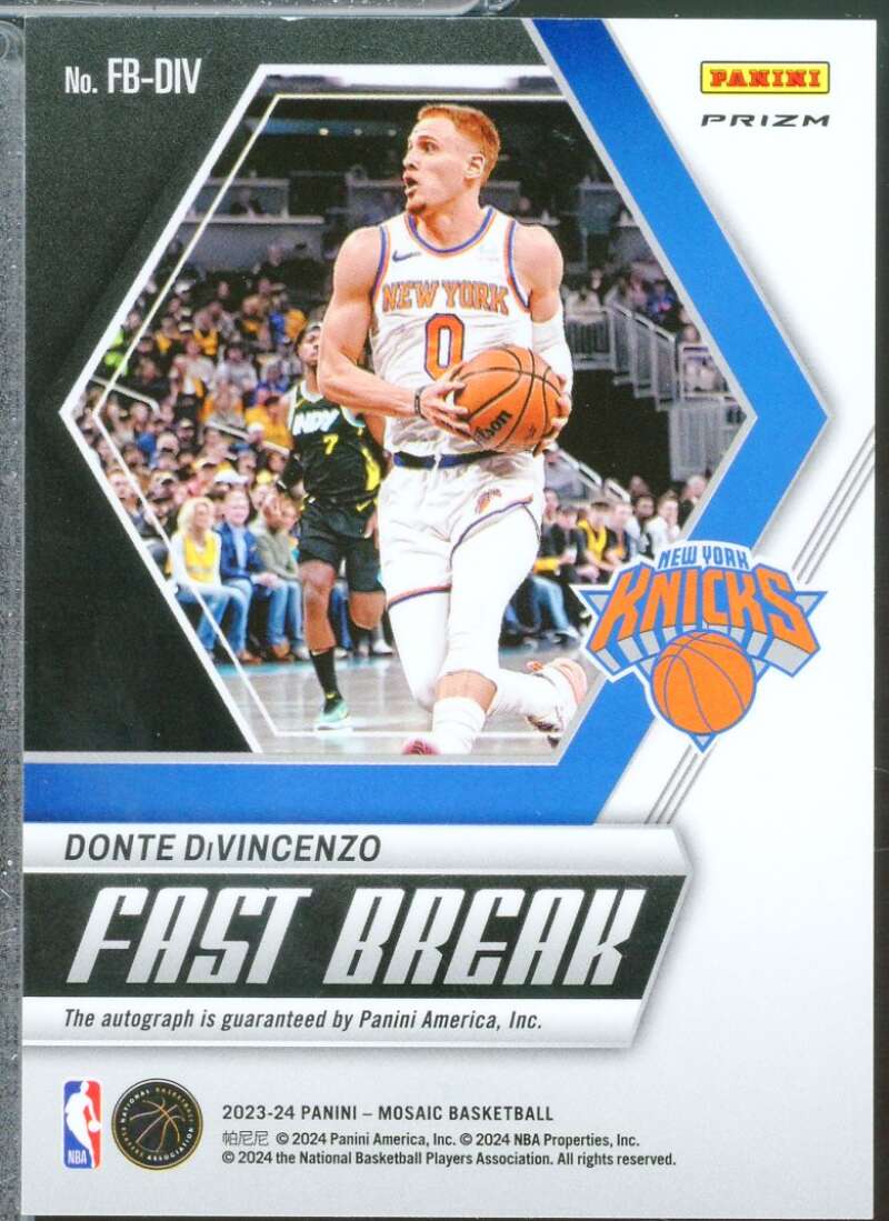 Donte DiVincenzo Card 2023-24 Panini Mosaic Autographs Fast Break #12  Image 2
