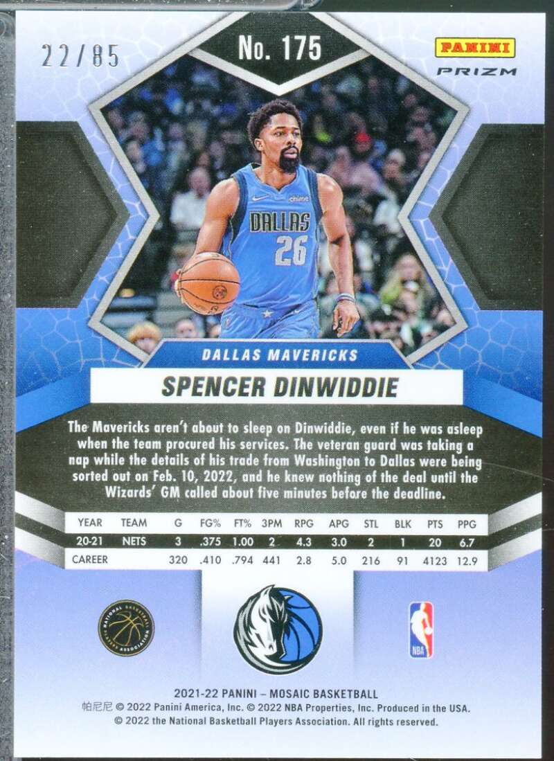Spencer Dinwiddie Card 2021-22 Panini Mosaic Mosaic Fast Break Blue /85 #175  Image 2