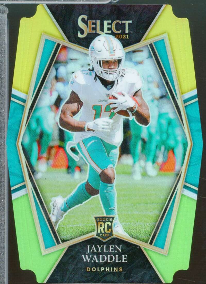 Jaylen Waddle Rookie Card 2021 Select Prizm Green and Yellow Die Cut #148  Image 1