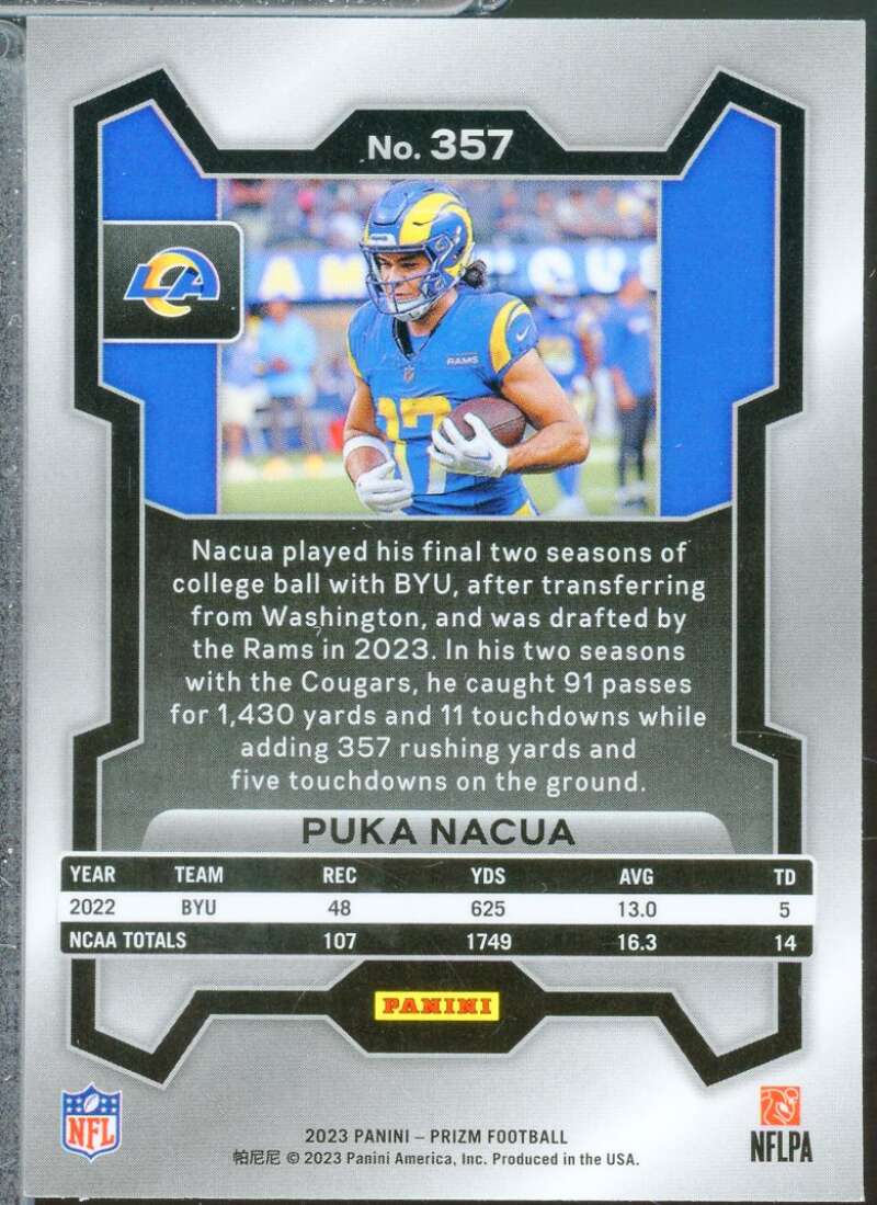Puka Nacua Rookie Card 2023 Panini Prizm #357  Image 2