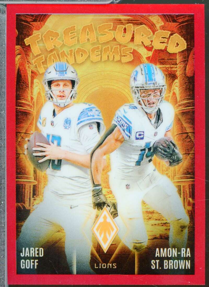 Jared Goff Amon-Ra St. Brown 2024 Panini Phoenix Treasured Tandems Red /99 #11  Image 1